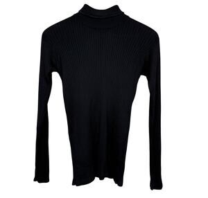 Linda Allard Ellen Tracy 100% Silk Ribbed Turtleneck Black Sweater 90s Minimal S